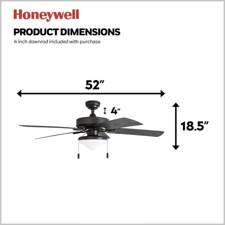 Honeywell Ceiling Fans Belmar, 52 in. Indoor/Outdoor Ceiling Fan with Light, Bronze 50512-40